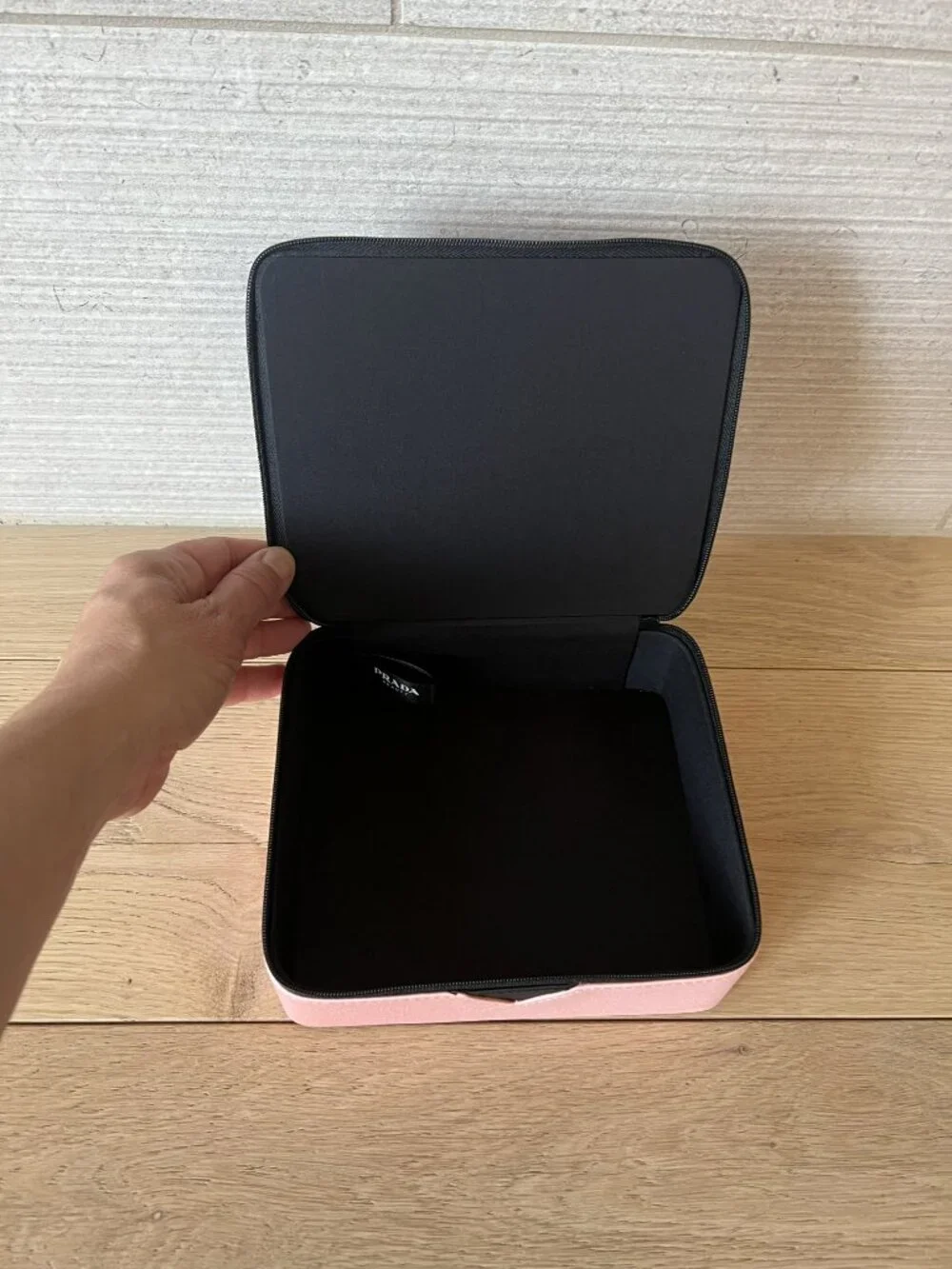 Prada Parfums Beauty Zippered Makeup Cosmetic Pouch Bag Pink & Black